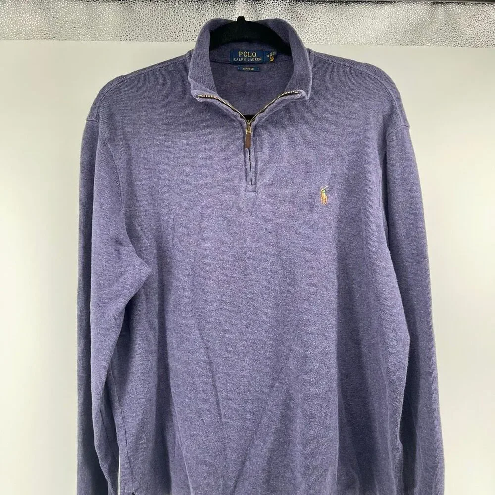 POLO Ralph Lauren Estate Rib Blue Quarter Zip Cotton Knit Sweater Medium